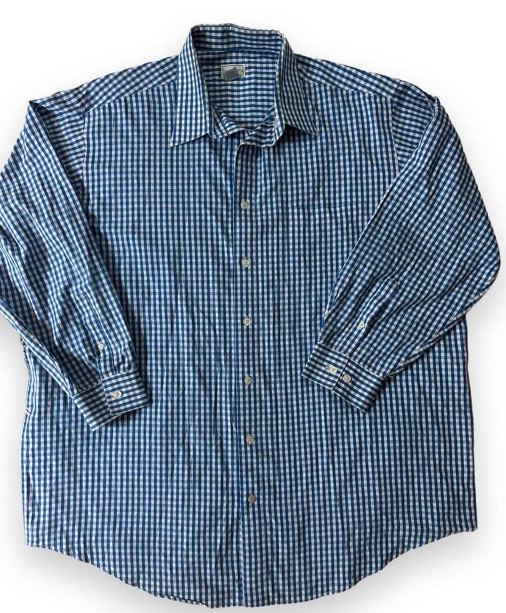 Kings Court Men's Blue Gingham Long Sleeve Button Down Shirt